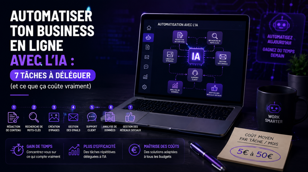 Automatiser ton business en ligne avec l'IA : 7 tâches à déléguer (et ce que ça coûte vraiment)