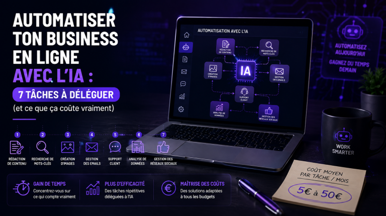 Automatiser ton business en ligne avec l'IA : 7 tâches à déléguer (et ce que ça coûte vraiment)